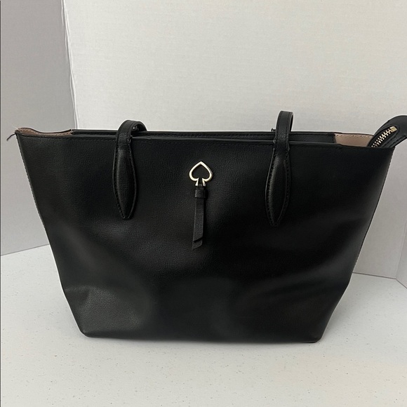 Kate Spade New York Adel Black Leather Tote Shoulder Bag Purse Zip Top - Picture 1 of 16